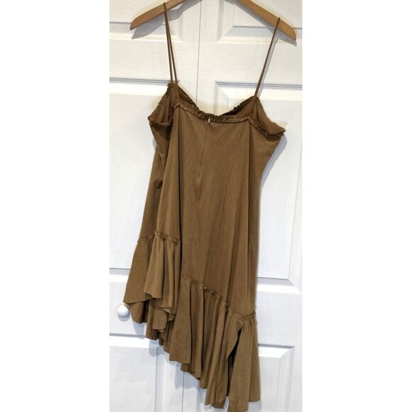 Vtg Unyx Dress Brown Faux Suede Asymmetrical Ruffle Western Goth Whimsy L Y2K - Picture 5 of 8